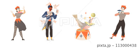 Circus Man and Woman Performer Showing Stunt and Trick Vector Set 113000438