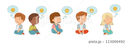 Children Sitting and Listen Fairytale Expressing Different Emotion Vector Set Children Sitting and Listen Fairytale Expressing Different Emotion Vector Set 113000492