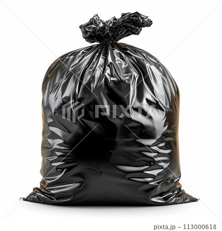 Black garbage bag on a white isolated background - AI generated image Black garbage bag on a white isolated background - AI generated image 113000618
