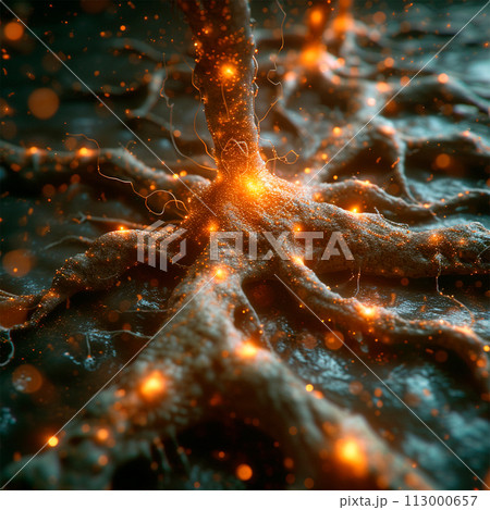 Abstract background with neural cells, scientific concept of neural connections and brain activity - AI generated image Abstract background with neural cells, scientific concept of neural connections and brain activity - AI generated image 113000657