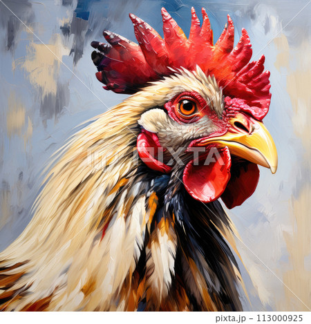 A rooster in rural area art painting. 113000925