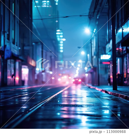 Gowing lights of district in a city. Blurred urban street lighting. 113000988