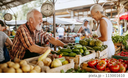 AI-generated content. Senior Couple Shopping at Farmers Market 113001610