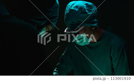 Group of team doctor and surgeon doing surgery with patient in the operation at hospital. Group of team doctor and surgeon doing surgery with patient in the operation at hospital. 113001910