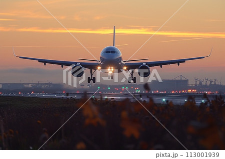 Landing Airliner: A powerful landing on the night runway 113001939