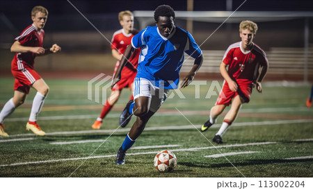 AI-generated content. Group of Young Men Playing Soccer 113002204