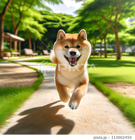 公園で遊ぶ柴犬 113002450