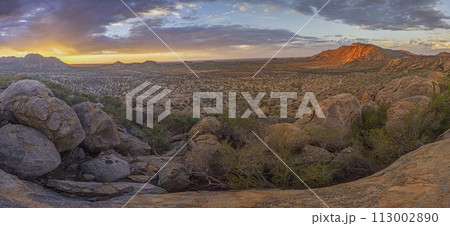Panoramic picture of Damaraland in Namibia during sunset Panoramic picture of Damaraland in Namibia during sunset 113002890