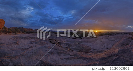 Panoramic picture of Damaraland in Namibia during sunset 113002901