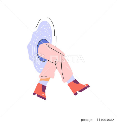 Person goes through portal or teleport, vector cartoon legs in magic hole, body part, travel in time and space dimension 113003082