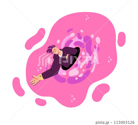 A character in a pink quantum teleportation portal. 113003126