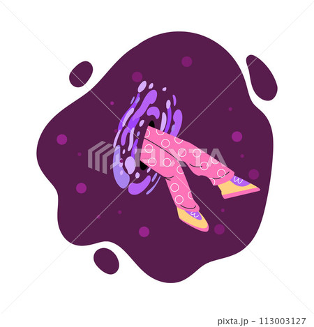 Person goes through portal or teleport, vector cartoon divided body part, legs in magic hole, travel in time dimension Person goes through portal or teleport, vector cartoon divided body part, legs in magic hole, travel in time dimension 113003127