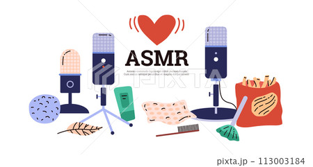 Vector illustration on a white background on the professional ASMR equipment. Vector illustration on a white background on the professional ASMR equipment. 113003184