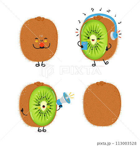 Funny Kiwi fruit characters bundle set. Vector hand drawn doodle style cartoon character illustration icon design. Cute Kiwi fruit mascot character collection Funny Kiwi fruit characters bundle set. Vector hand drawn doodle style cartoon character illustration icon design. Cute Kiwi fruit mascot character collection 113003528