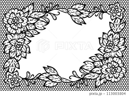 Lace background with flowers. Embroidery handmade decoration. 113003804