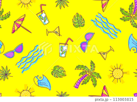 Pattern with summer items. Stylized beach objects. 113003815