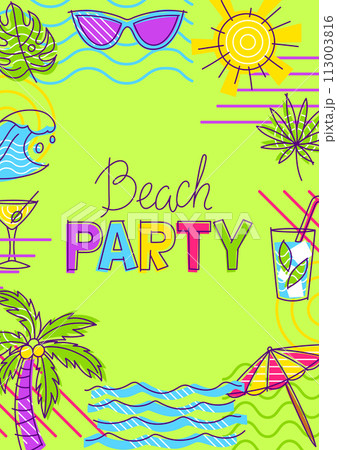 Frame with summer items. Stylized beach objects. Frame with summer items. Stylized beach objects. 113003816