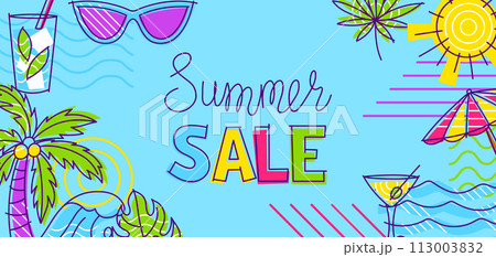 Background with summer items. Stylized beach objects. 113003832