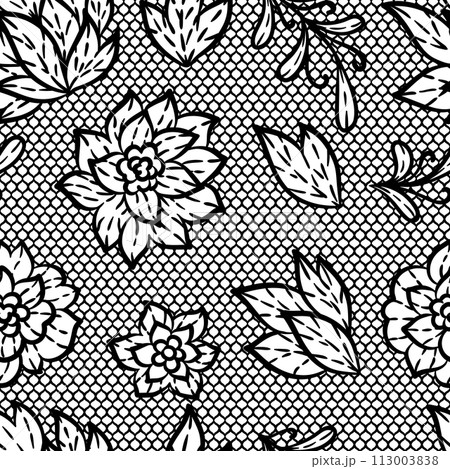 Lace pattern with flowers. Embroidery handmade decoration. Lace pattern with flowers. Embroidery handmade decoration. 113003838