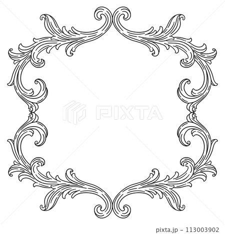 Floral frame in baroque style. Decorative curling plant. Floral frame in baroque style. Decorative curling plant. 113003902