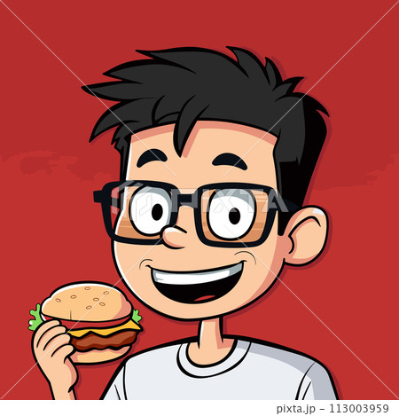 man cartoon with hamburger over red background. colorful design. vector illustration 113003959