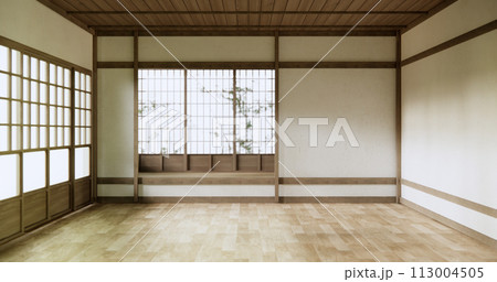 Shelf empty door on wall with wood floor design Japan style. Shelf empty door on wall with wood floor design Japan style. 113004505