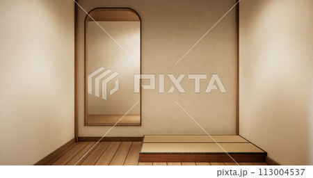 Shelf empty door on wall with tatami mat floor design Japan style. Shelf empty door on wall with tatami mat floor design Japan style. 113004537