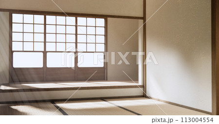 Nihon room design interior with door paper and tatami mat floor room japanese style. Nihon room design interior with door paper and tatami mat floor room japanese style. 113004554