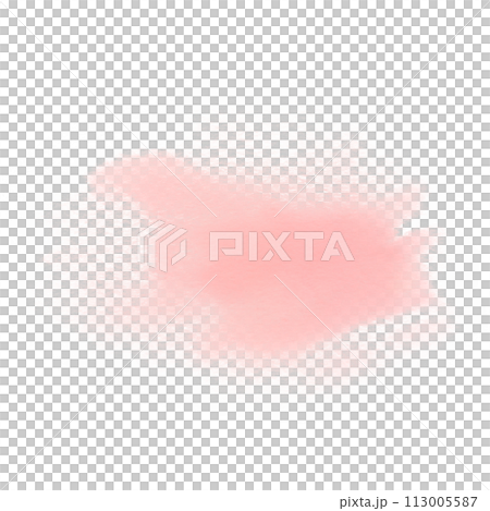 The paint stain is blurry with soft edges. Watercolor illustration hand drawn with pastel colors coral, peach. Element isolated from background. 113005587