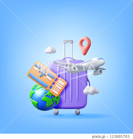3d Airline Ticket, Travel Bag, Globe and Airplane 3d Airline Ticket, Travel Bag, Globe and Airplane 113005783