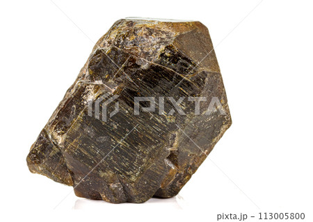 Macro of a mineral stone Vesuvianite on a white background Macro of a mineral stone Vesuvianite on a white background 113005800