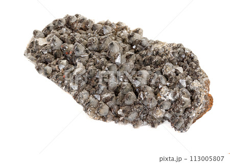 Macro of a stone Ilvaite mineral on a white background 113005807