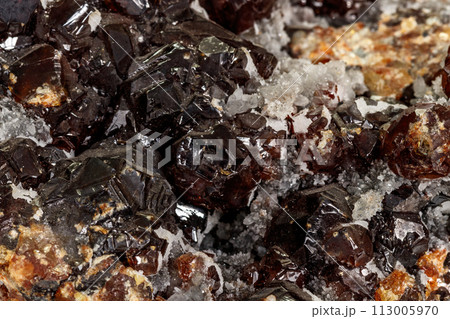 Macro stone mineral Sphalerite on a white background Macro stone mineral Sphalerite on a white background 113005970