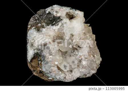 Macro stone Stilbite mineral on white black close up Macro stone Stilbite mineral on white black close up 113005995