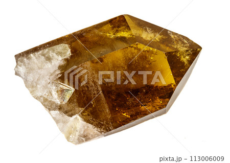 Macro mineral stone Citrine on white background 113006009