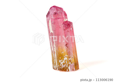 Macro tourmaline mineral stone on white background Macro tourmaline mineral stone on white background 113006190