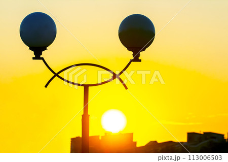 street decorative lantern against sunset background 113006503