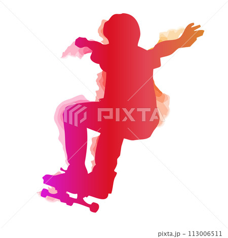 Skateboarder performing a trick 113006511
