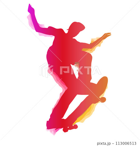 Skateboarder performing a trick 113006513