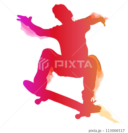 Skateboarder performing a trick Skateboarder performing a trick 113006517