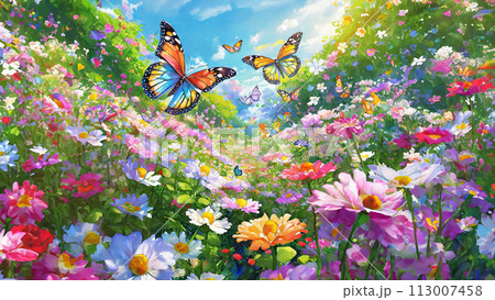 花園を舞う蝶のイラスト 113007458