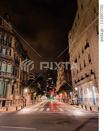Bilbao night view. Old palace perspective view, Spain Bilbao night view. Old palace perspective view, Spain 113007782