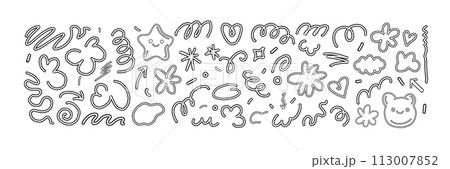 Groovy doodle line set, vector funny y2k scribble collection, abstract kids cute drawing, stars. Groovy doodle line set, vector funny y2k scribble collection, abstract kids cute drawing, stars. 113007852