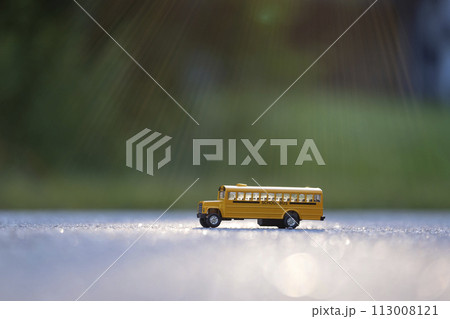 Little model of american yellow school bus outdoor. Concept of education safety in the USA Little model of american yellow school bus outdoor. Concept of education safety in the USA 113008121