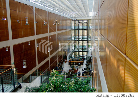 TURIN, ITALY - 13 SEP 2019: View into the hotel lobby of a luxury hotel in the former Fiat car factory Lingotto in Turin 113008263