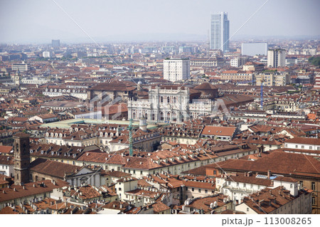 TURIN, ITALY - 15 SEP 2019: Panoramic view of the Turin skyline from the top of the Mole Antonelliana TURIN, ITALY - 15 SEP 2019: Panoramic view of the Turin skyline from the top of the Mole Antonelliana 113008265