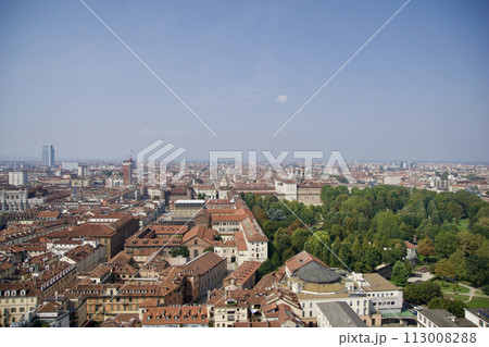 TURIN, ITALY - 15 SEP 2019: Panoramic view of the Turin skyline from the top of the Mole Antonelliana TURIN, ITALY - 15 SEP 2019: Panoramic view of the Turin skyline from the top of the Mole Antonelliana 113008288