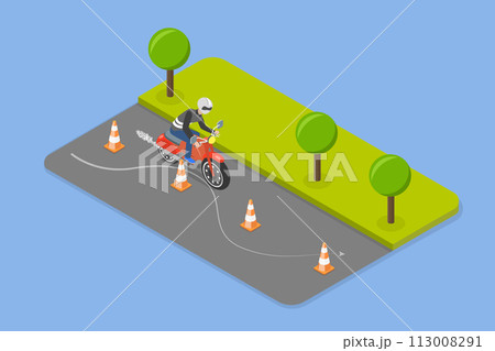 3D Isometric Flat Vector Illustration of Motorcycle Riding, Biker or Scooter Driver 3D Isometric Flat Vector Illustration of Motorcycle Riding, Biker or Scooter Driver 113008291