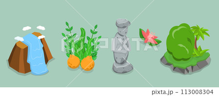 3D Isometric Flat Vector Set of Jeju, South Korean Island 3D Isometric Flat Vector Set of Jeju, South Korean Island 113008304