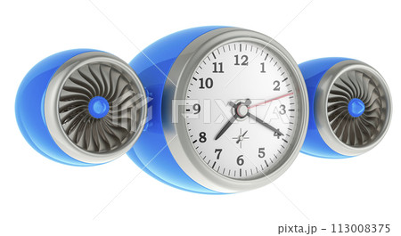 Clock with two jet engines. 3D rendering Clock with two jet engines. 3D rendering 113008375